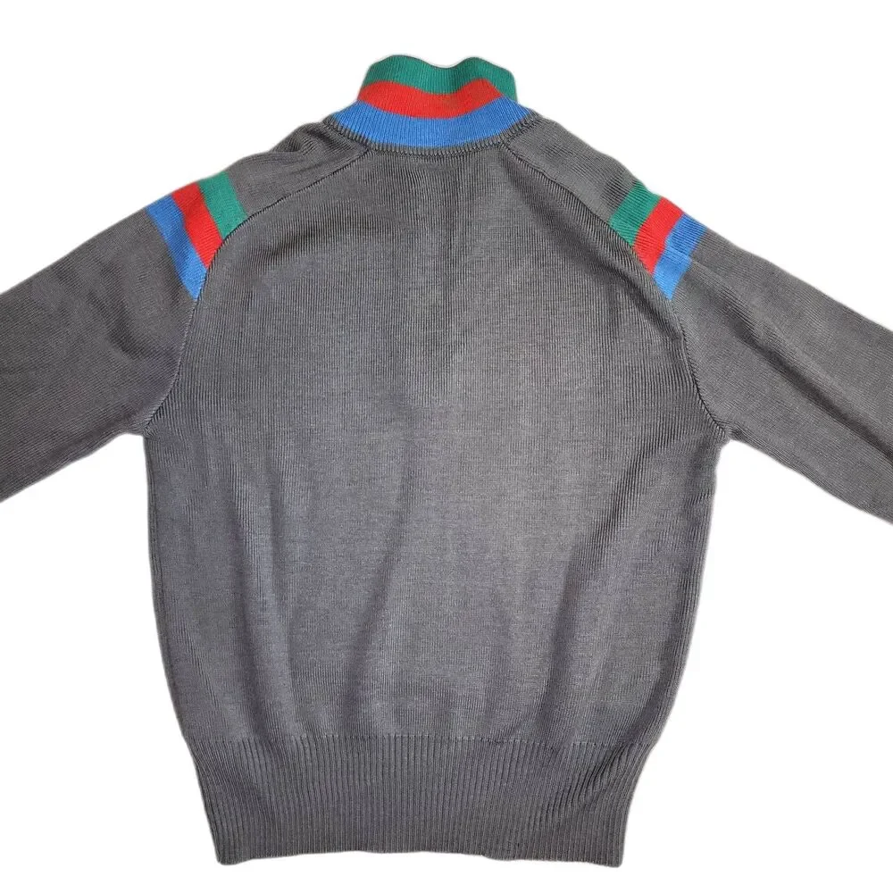 Vintage White Stag Grey Wool Blend Quarter Zip Pullover Sweater Size L - Picture 2 of 7